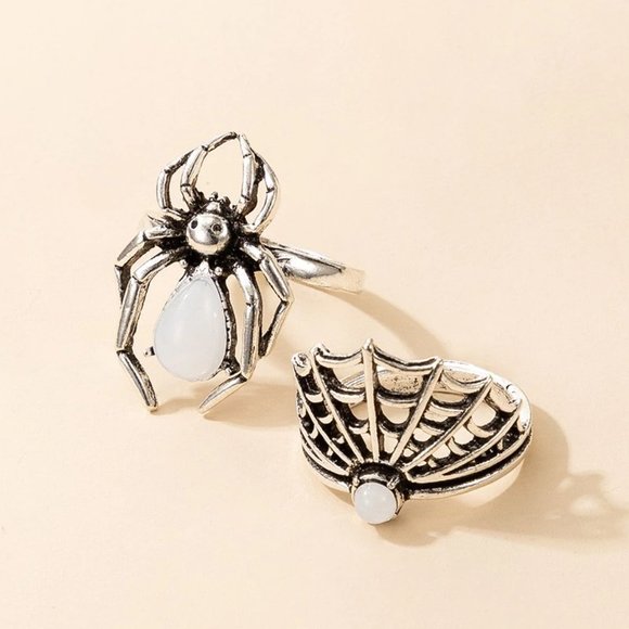 Goth Pearl Spiderweb Ring Set - Picture 3 of 6